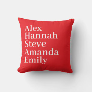 Personalised Kids Name Modern Minimal Family Red  Cushion