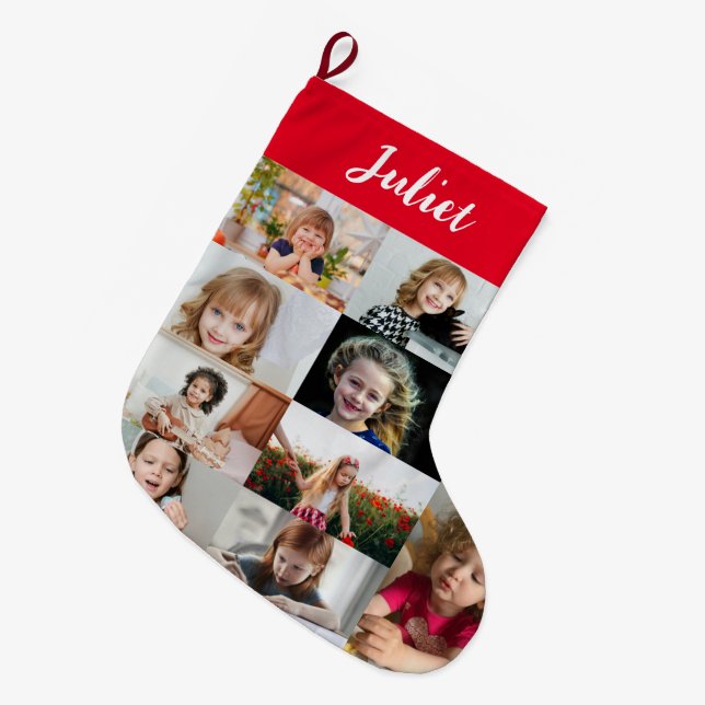 Personalised Kids Name & Photo Collage Large Christmas Stocking (Front (Hanging))