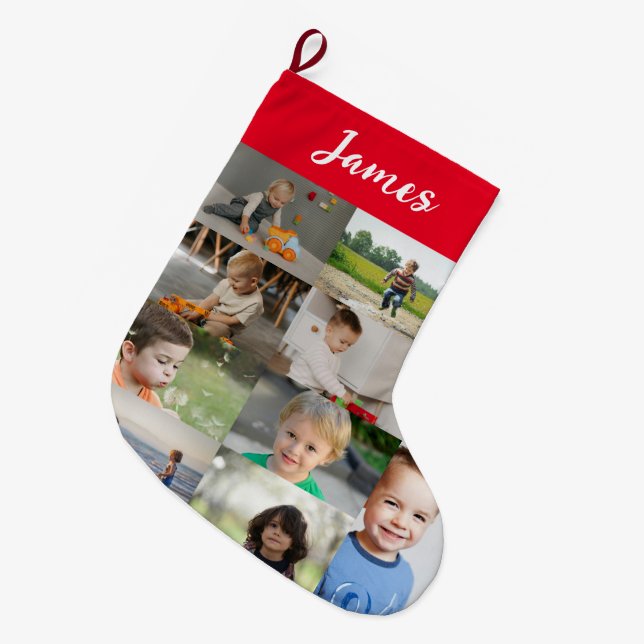 Personalised Kids Name & Photo Collage Large Christmas Stocking (Front (Hanging))
