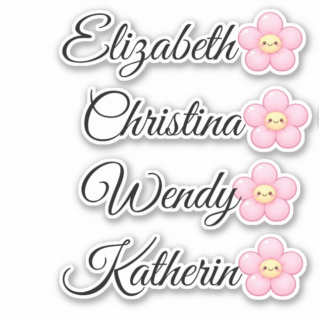 Personalised Kids Name Sticker with Cute Pink Flow (Front)