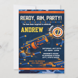Personalised Kids Nerf Dart War Birthday  Invitation
