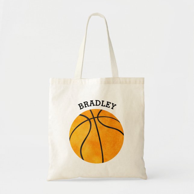 Personalised Kids Orange Basketball Sports Boys Tote Bag (Front)