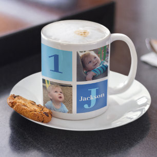 Personalised Kids Photo Collage Cute Blue Coffee Mug