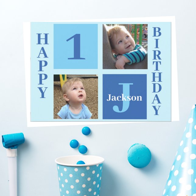 Personalised Kids Photo Cute Blue Happy Birthday Card (Creator Uploaded)