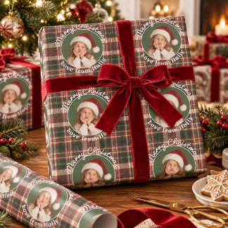 Personalised Kids Photo Tartan Plaid Christmas Wrapping Paper