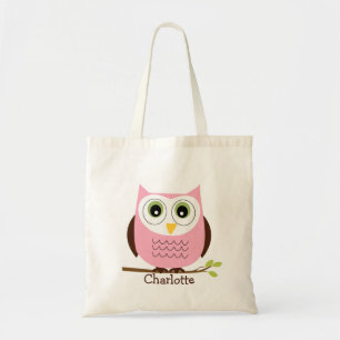 Personalised Kids Pink And Brown Owl Tote Bag
