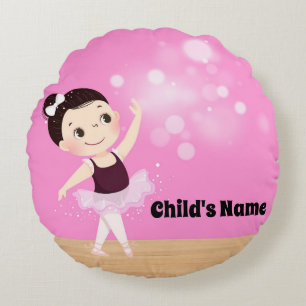 Personalised Kids Pink Ballerina Round Pillow