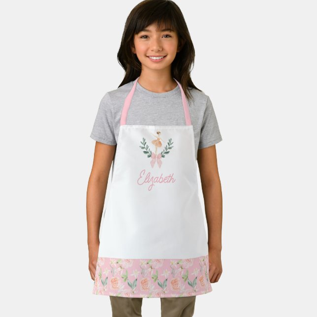 Personalised Kids Pink Bow Ballerina School Apron (Insitu)
