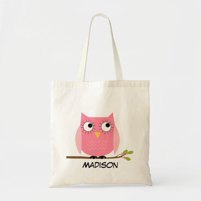 Personalised kids Pink Owl Tote Bag (Front)