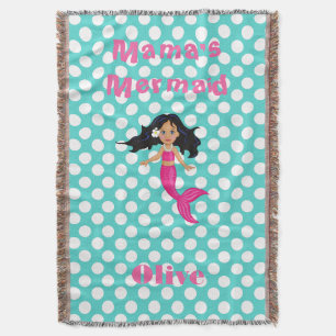 Personalised Kids Polka Dot Mermaid Throw Blanket