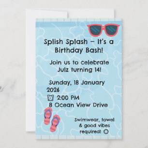 Personalised Kids Pool Party Invitation Summer