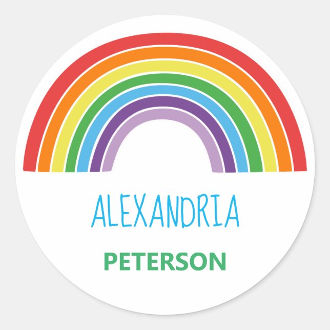 Personalised Kids Rainbow Colourful Classic Round Sticker (Front)