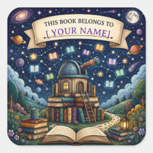 Personalised Kids Reading Adventure Bookplate Square Sticker