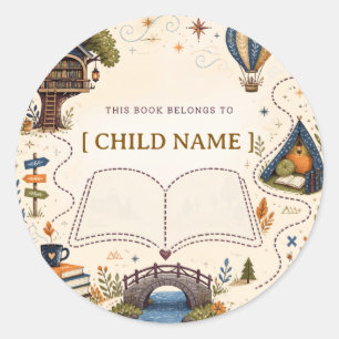 Personalised Kids Reading Bookplate Classic Round Sticker