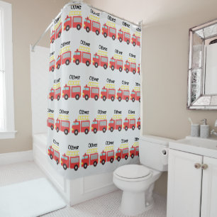 Personalised Kids Red Fire Truck  Shower Curtain