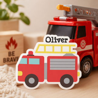Personalised Kids Red Fire Truck Stickers