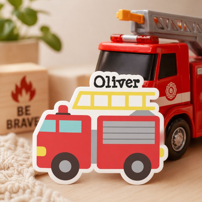 Personalised Kids Red Fire Truck Stickers (Creator Uploaded)