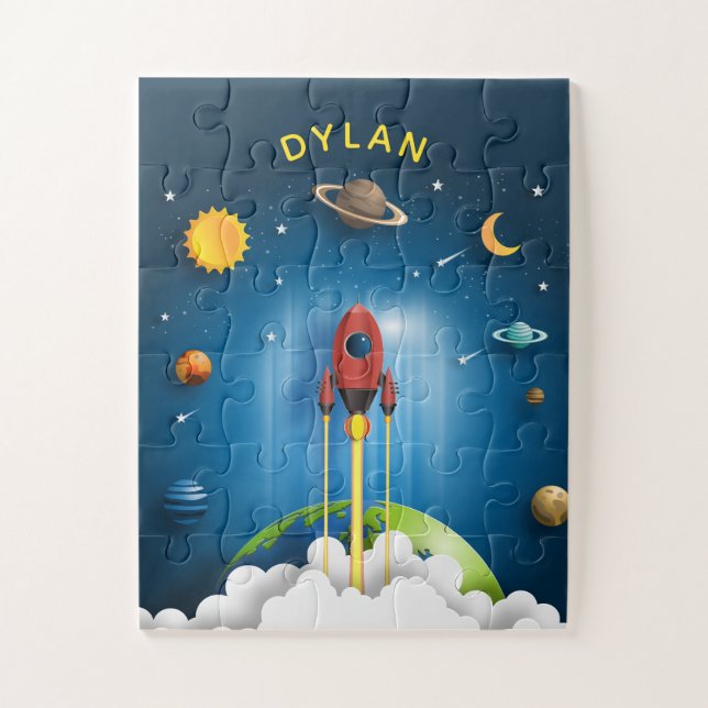 Personalised Kids' Rocket Ship Jigsaw Puzzle (Vertical)