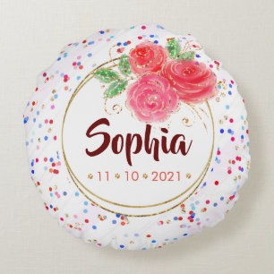 Personalised Kids' Room Decor, glitter girl flower Round Cushion