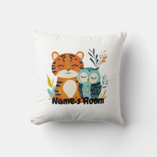 Personalised Kids Room with Tiger and Owl Design Cushion