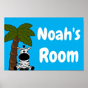 Personalised Kid's Room Zebra Jungle Theme Poster