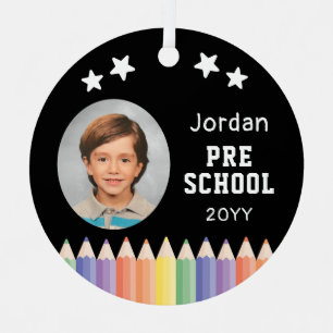 Personalised Kids School Photo Keepsake Metal Tree Decoration