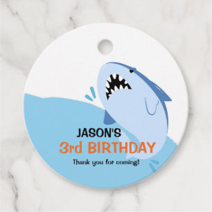Personalised Kids Shark Birthday Party Supplies Favour Tags