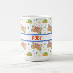 Personalised Kid's Snail and Butterfly Patterned Coffee Mug