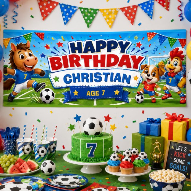 Personalised Kids Soccer Birthday Banner (Creator Uploaded)