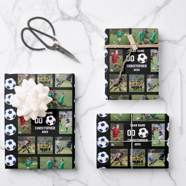Personalised Kids Soccer Photo Album Wrapping Paper Sheet (Front)