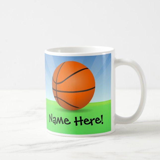 Personalised Kid's Sports Basketball Sunny Day Coffee Mug (Right)