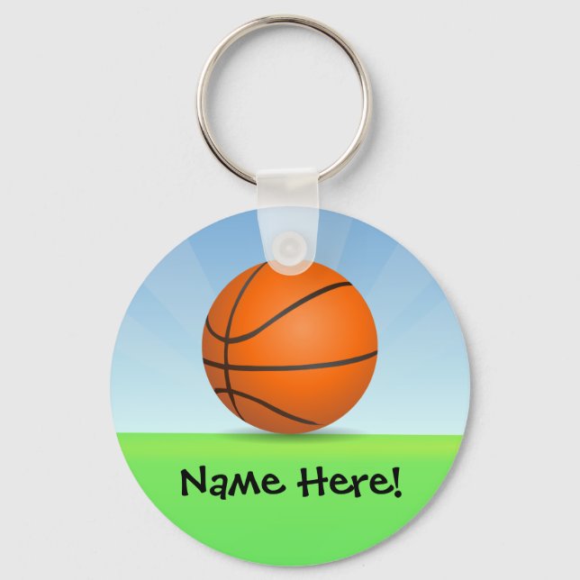 Personalised Kid's Sports Basketball Sunny Day Key Ring (Front)