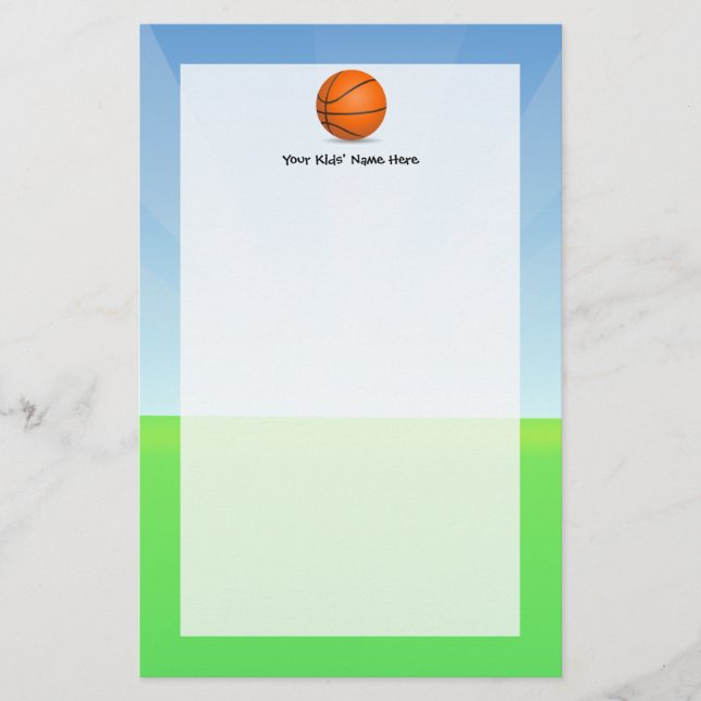 Personalised Kid's Sports Basketball Sunny Day Stationery (Front)