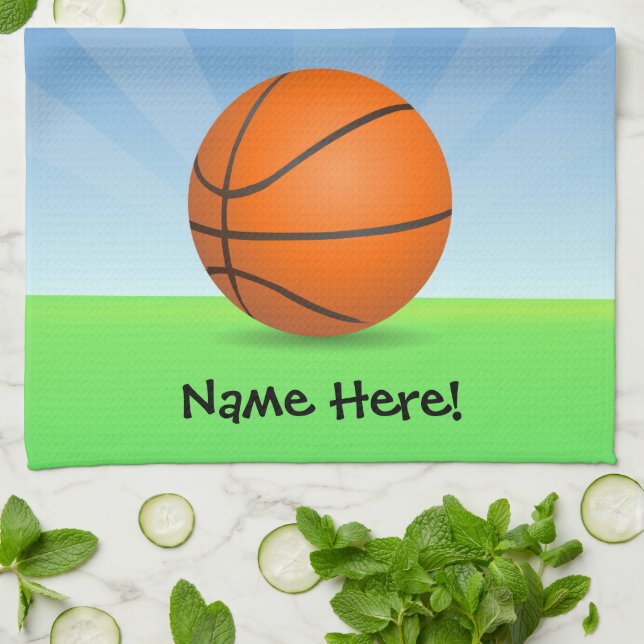 Personalised Kid's Sports Basketball Sunny Day Tea Towel (Folded)