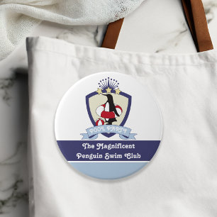 Personalised Kids Swimming Club Crest Cute Penguin 7.5 Cm Round Badge