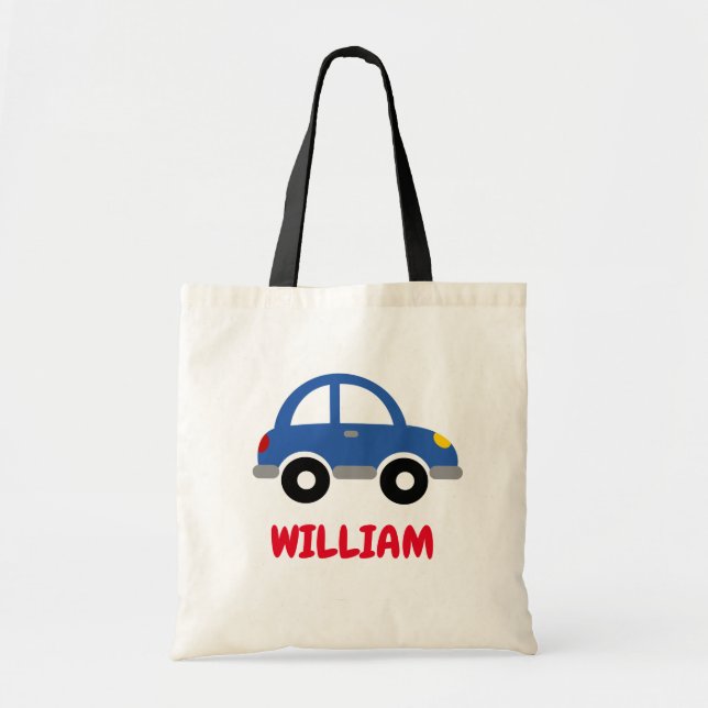 Personalised kid's tote bag with cute toy car logo (Front)