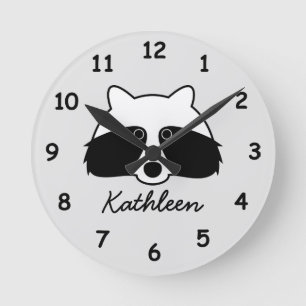 Personalised kid's wall clock with cute racoon