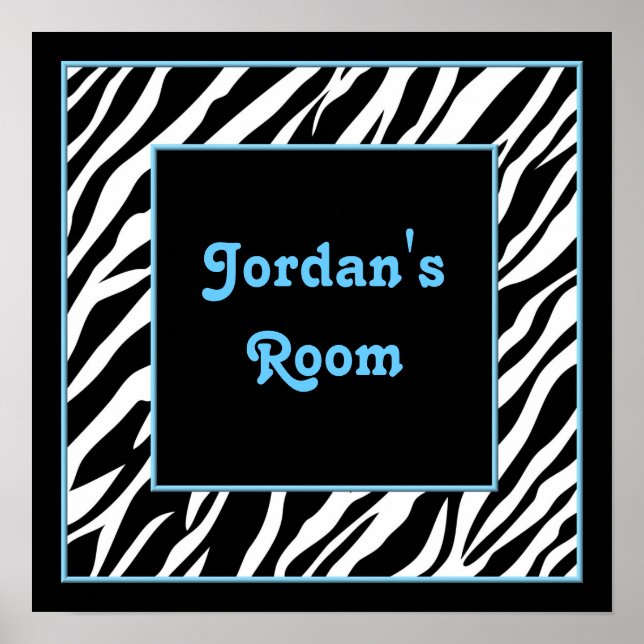 Personalised Kids Wall Decor - Zebra and Blue (Front)