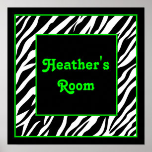Personalised Kids Wall Decor - Zebra & Lime Green