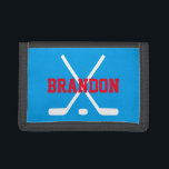 Personalised kids wallet with ice hockey sticks<br><div class="desc">Personalised kids wallet with ice hockey sticks and puck. Cute Birthday or Christmas gift idea for little boys and girls. Personalizable with name or monogram letter of your child. Make one for your son,  grandson,  nephew etc. Customisable colour.</div>
