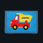 Personalised kids wallet with toy dump truck<br><div class="desc">Personalised kids wallet with toy dump truck. Cute Birthday or Christmas gift idea for little boys Personalizable with name or monogram letter of your child. Make one for your son,  grandson,  nephew etc. Colourful illustration of constuction vehicle.</div>