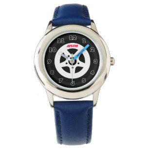Personalised kids watch with auto racing car tire
