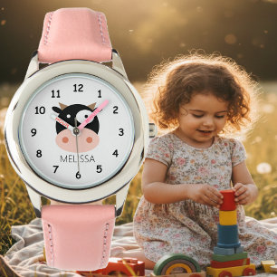 Personalised kid's watch with funny cow cartoon