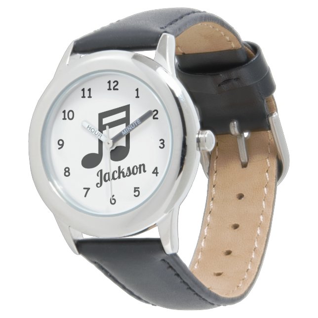 Personalised kid's watch with name and music note (Angled)