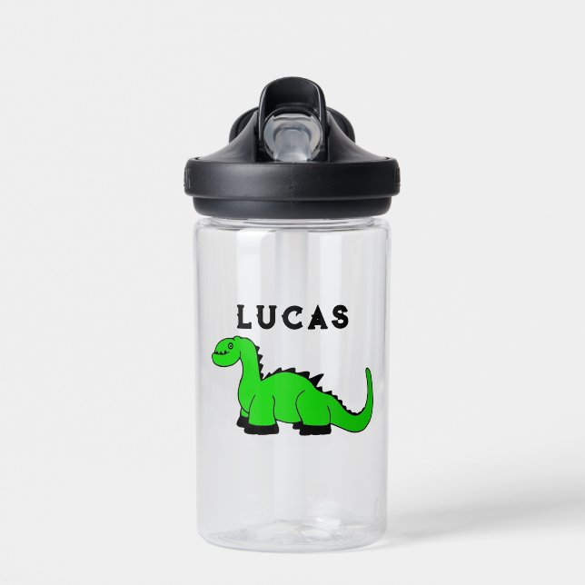 Personalised Kids Water Bottle W/Name - Cute Dino (Front)