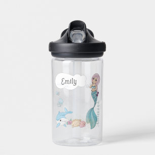 Personalised Kids Water Bottle W/Name - Mermaid