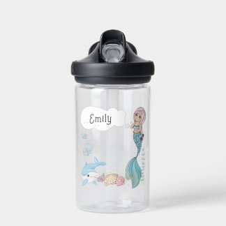 Personalised Kids Water Bottle W/Name - Mermaid