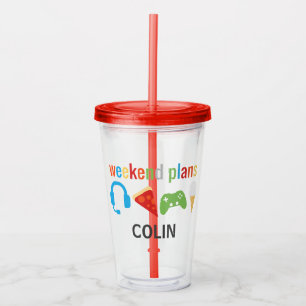Personalised Kids Weekend Plans Video Game Food Acrylic Tumbler