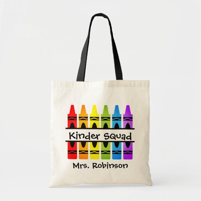 Personalised Kinder Squad Crayon Teacher Tote Bag (Front)