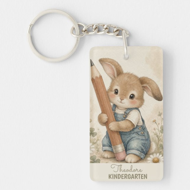 Personalised Kindergarten Cute Bunny Key Ring (Front)